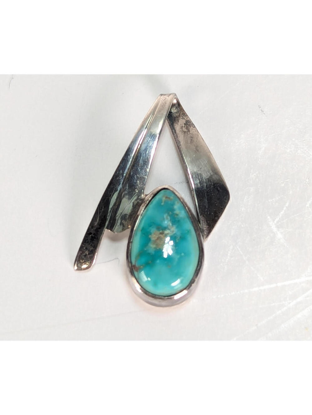 Vintage Southwestern Sterling Silver Turquoise Teardrop Pendant Native American